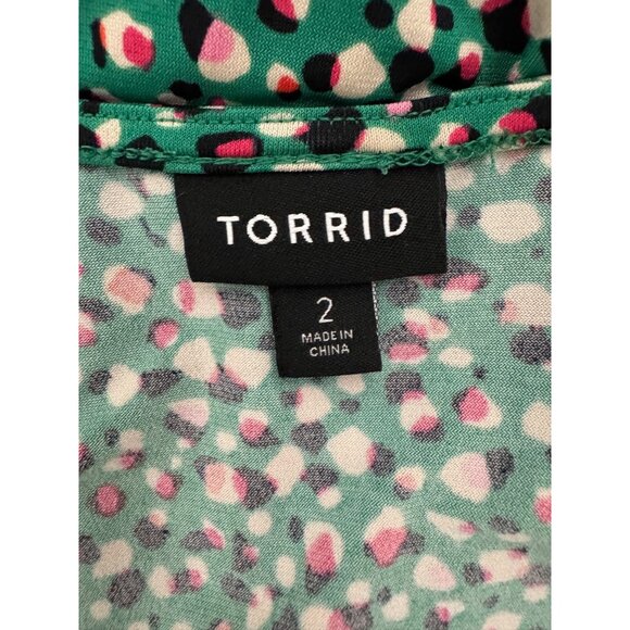 Torrid Green Speckled Print Short Sleeve Midi Dress w/Pockets Size 2X 18 20 Plus - Picture 10 of 12